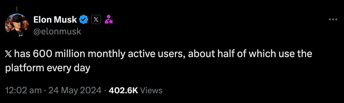 Elon Musk Tweet 600 million active users